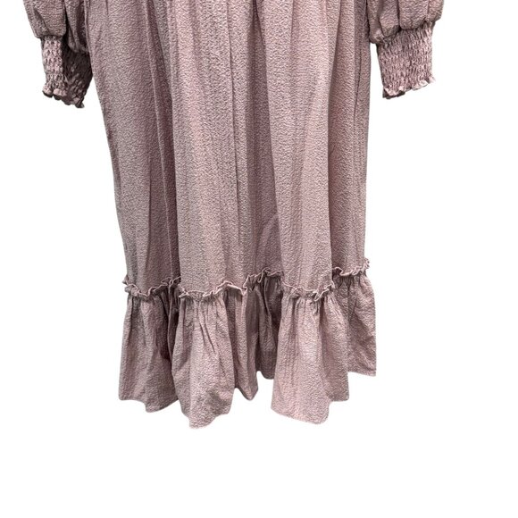 Calvin Klein Pink Textured Midi Dress V Neckline Smocked Waist Size 6 - Picture 7 of 9